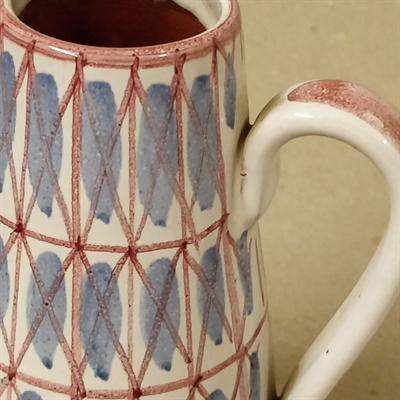 retro lyserød lyseblå keramik vase med hank laholm svensk